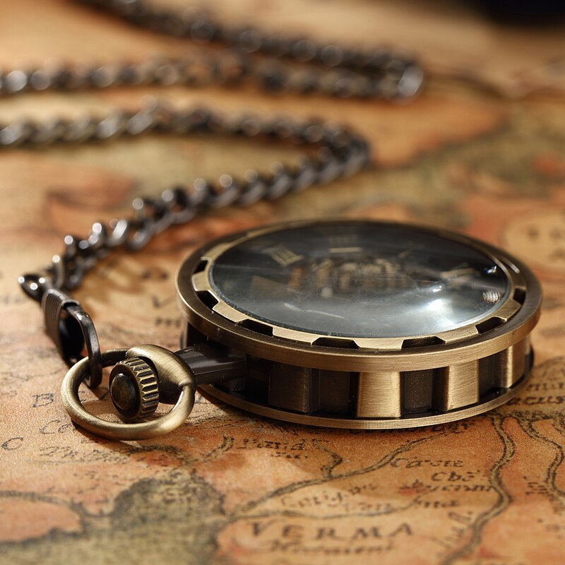 Luxury Antique Skeleton Mechanical  Men Steampunk Mechanical Pocket Watch