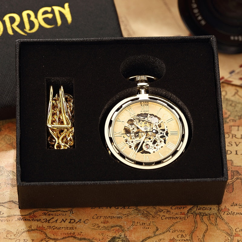 Luxury Antique Skeleton Mechanical  Men Steampunk Mechanical Pocket Watch