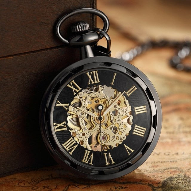 Luxury Antique Skeleton Mechanical  Men Steampunk Mechanical Pocket Watch