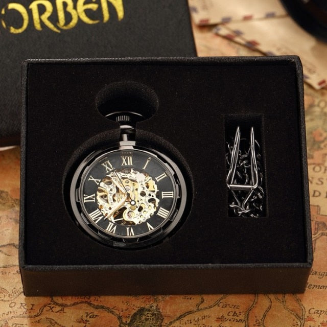 Luxury Antique Skeleton Mechanical  Men Steampunk Mechanical Pocket Watch