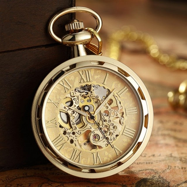 Luxury Antique Skeleton Mechanical  Men Steampunk Mechanical Pocket Watch