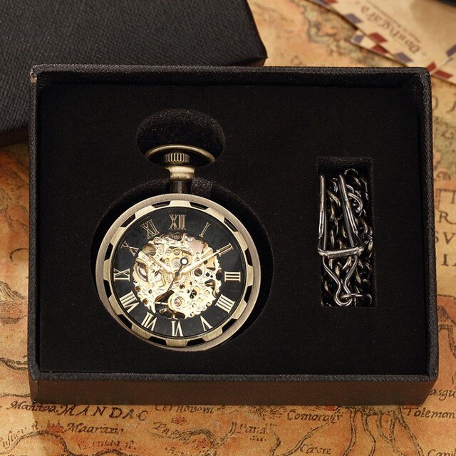 Luxury Antique Skeleton Mechanical  Men Steampunk Mechanical Pocket Watch