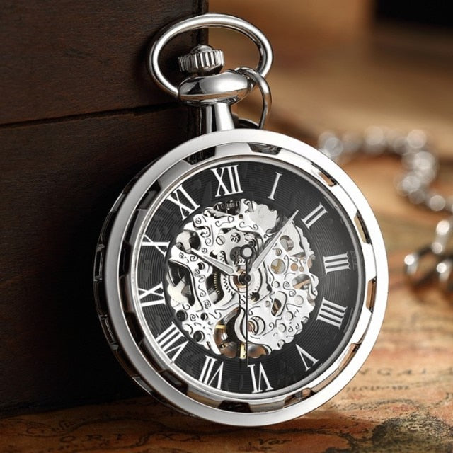 Luxury Antique Skeleton Mechanical  Men Steampunk Mechanical Pocket Watch