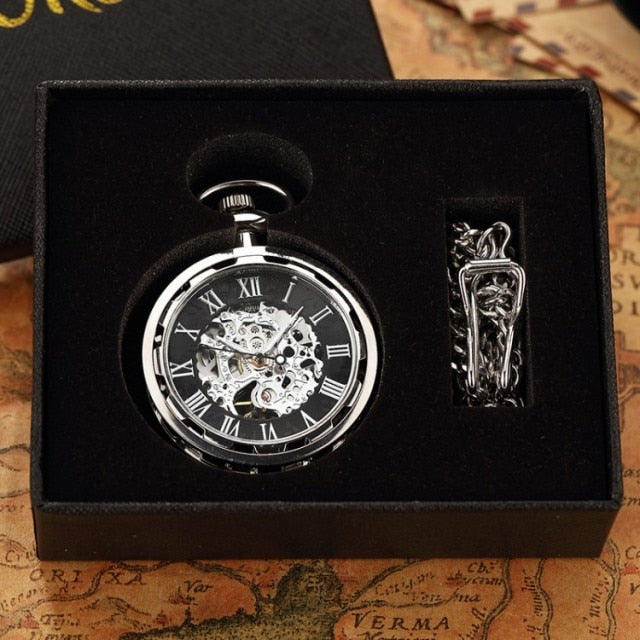 Luxury Antique Skeleton Mechanical  Men Steampunk Mechanical Pocket Watch