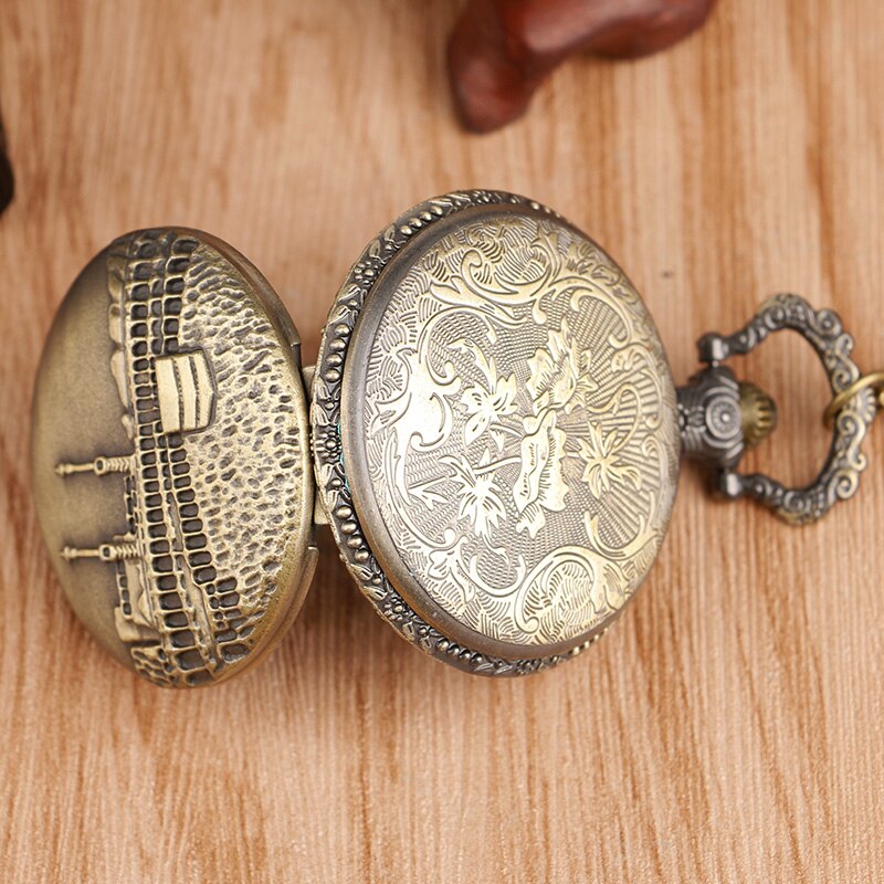 Classic Castle Building Quartz Pocket Watch