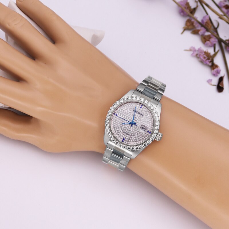 Claw-setting  Full Crystal Clock Stainless Steel Bracelet Watch