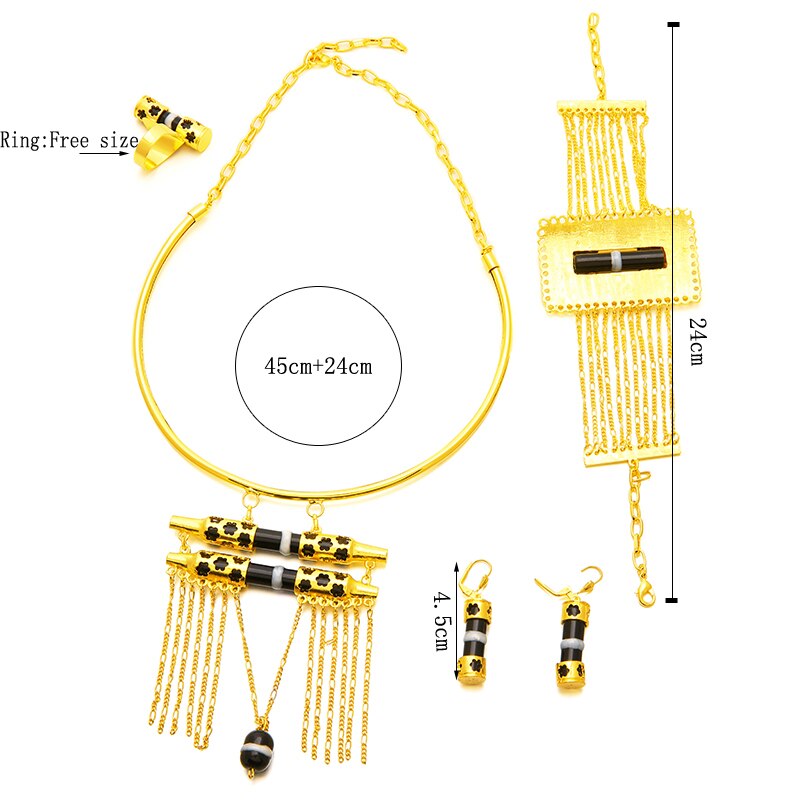 Gold Color Enamel Tassel Jewelry Sets