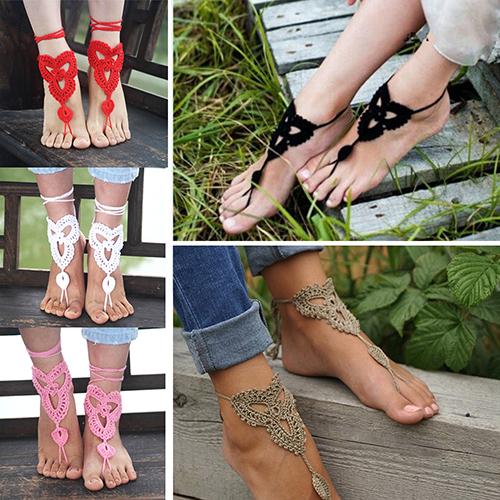 Barefoot Anklet Crochet Cotton Ankle Chain Sandal Bracelet Foot Jewelry
