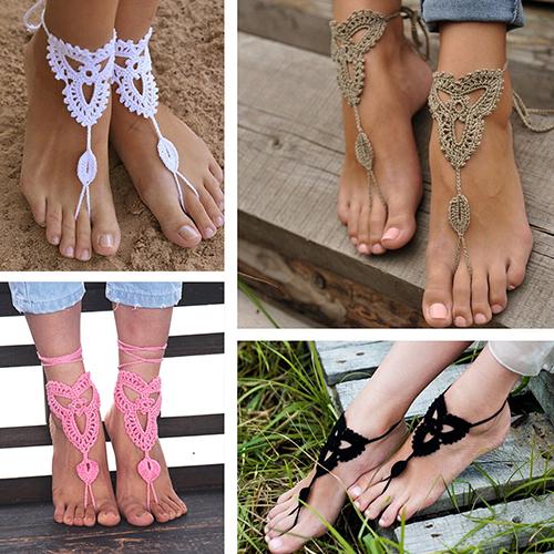 Barefoot Anklet Crochet Cotton Ankle Chain Sandal Bracelet Foot Jewelry