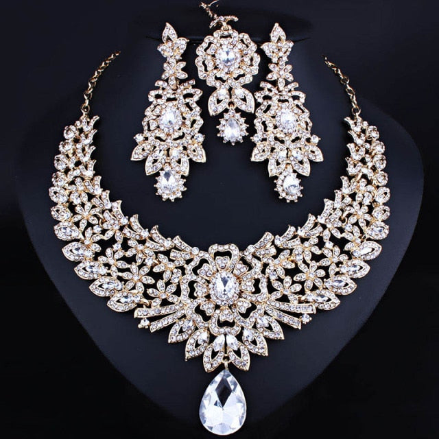 Wedding Jewelry Classic Indian Bridal Necklace Earrings and Frontlet set