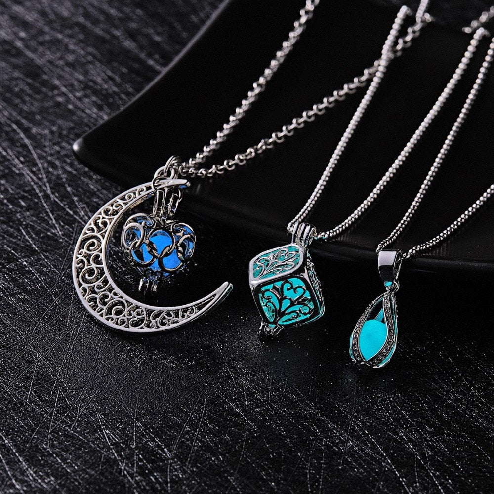 Glow In The Dark Necklace Moon Square Heart Necklaces