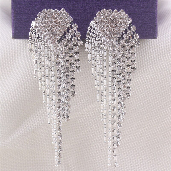 Big Heart  Shape Tassel Rhinestone Clip on Earrings No Pierced