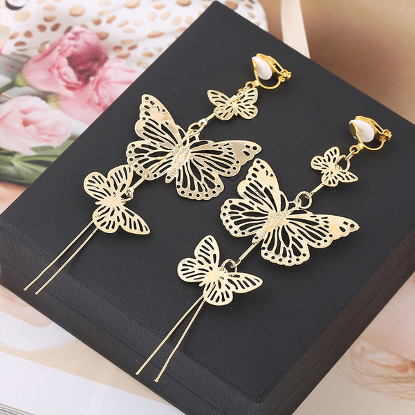 3 pendientes de clip con borlas en forma de mariposa sin piercing para mujer
