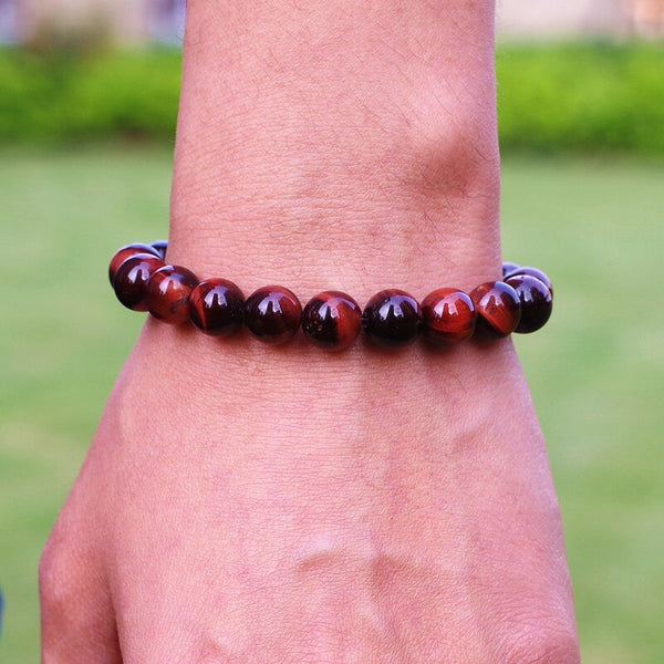 Pulsera de cuentas de ojo de tigre rojo de 10 mm