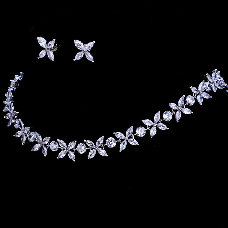Zircons Stunning Crystal Necklace and Earrings Luxury Bridal Party Jewelry Set