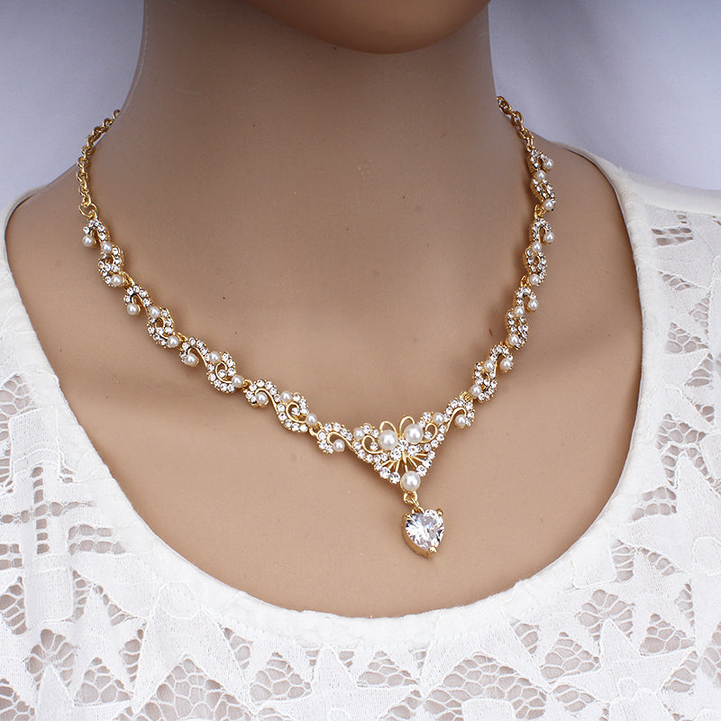 glamour women wedding dresses accessories zircon necklace earrings set