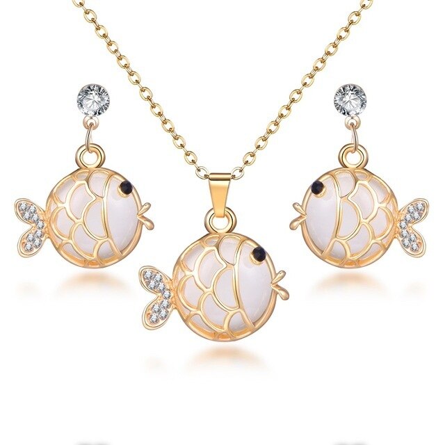 Gold Color Crystal Cat Eye Opals Engagement Jewelry Sets