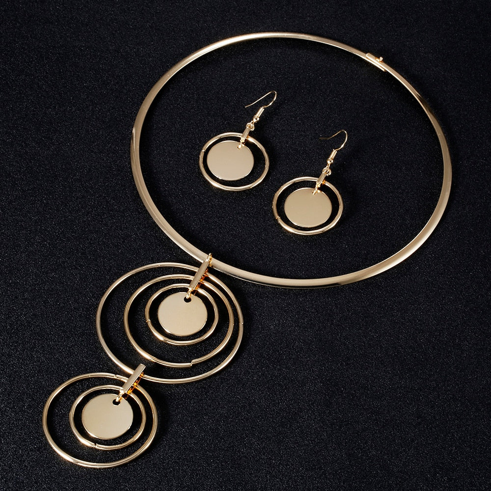 Trendy Statement Round Circle Crystal Choker Jewelry Sets