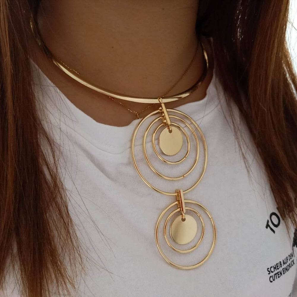 Trendy Statement Round Circle Crystal Choker Jewelry Sets