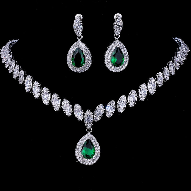 Silver Color Necklace Simulated Bridal Jewelry Sets