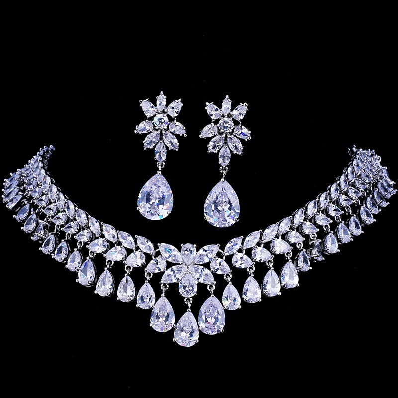 Tear Drop Crystal Rhinestone Party Wedding Jewelry Necklace Sets