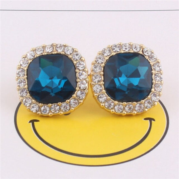 Pendientes de clip con cristales de estrás rojos y azules sin perforar para mujer