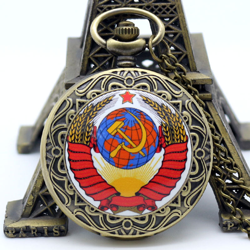 Fashion Silver & Golden Soviet Sickle Hammer Style Quartz Pocket Watch
