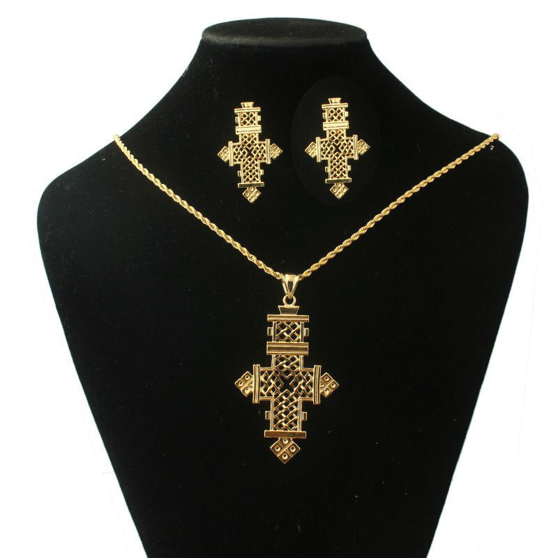 Gold Color Cross African Bridal Wedding Jewelry sets