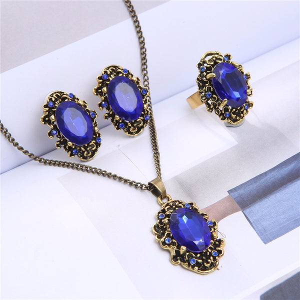 fashion aliexpress hot selling Royal blue green crystal jewelry set