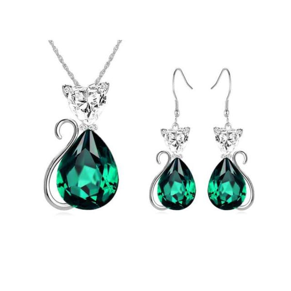 Gold Filled Colorful Austrian Crystal Earrings Necklace Drop Jewelry Sets