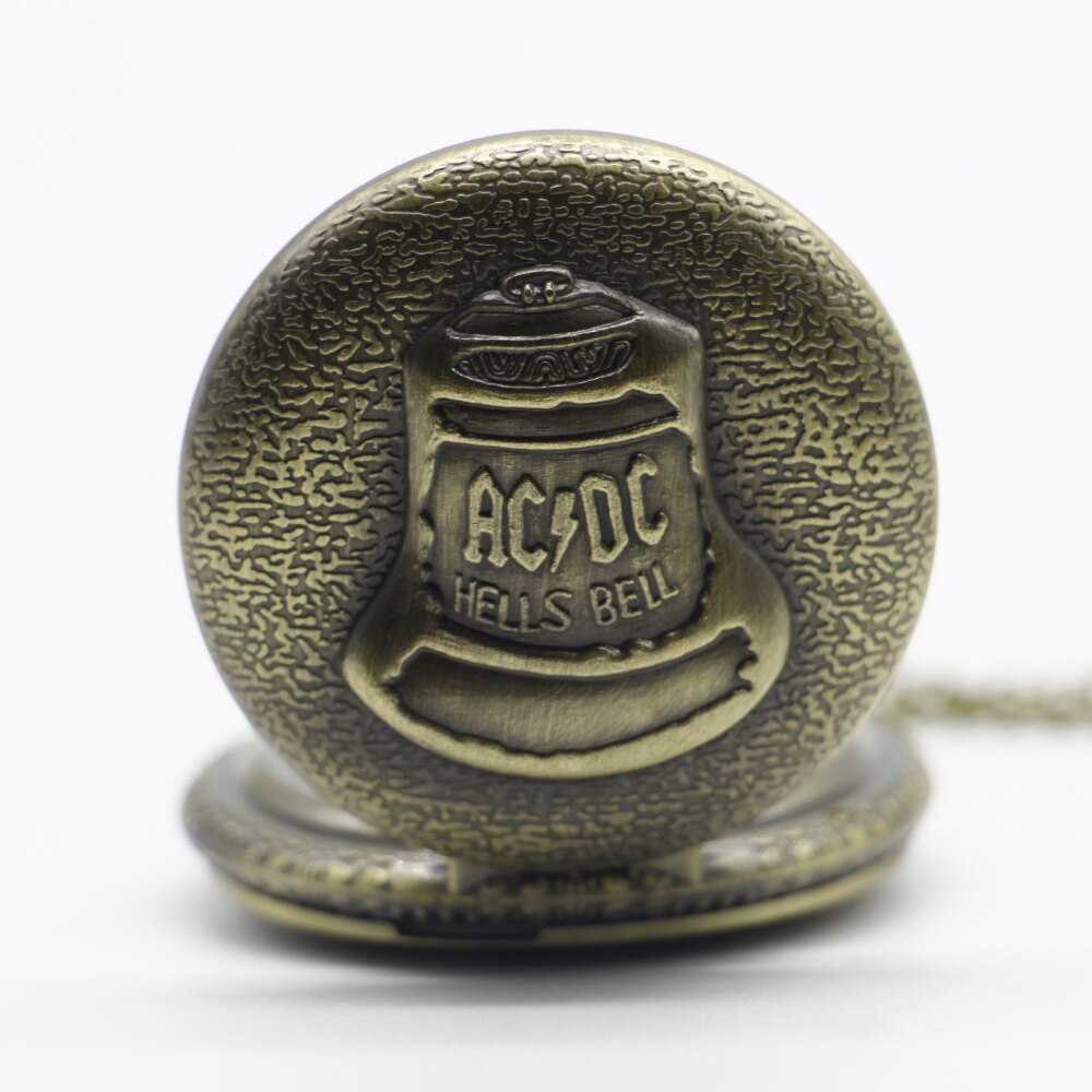 Bronze Pocketwatch Vintage ACDC Hells Bell Theme Quartz Pocket Watch