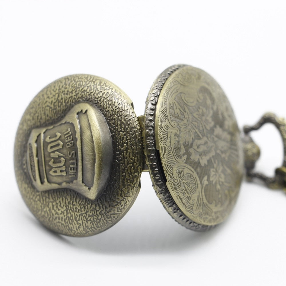 Bronze Pocketwatch Vintage ACDC Hells Bell Theme Quartz Pocket Watch