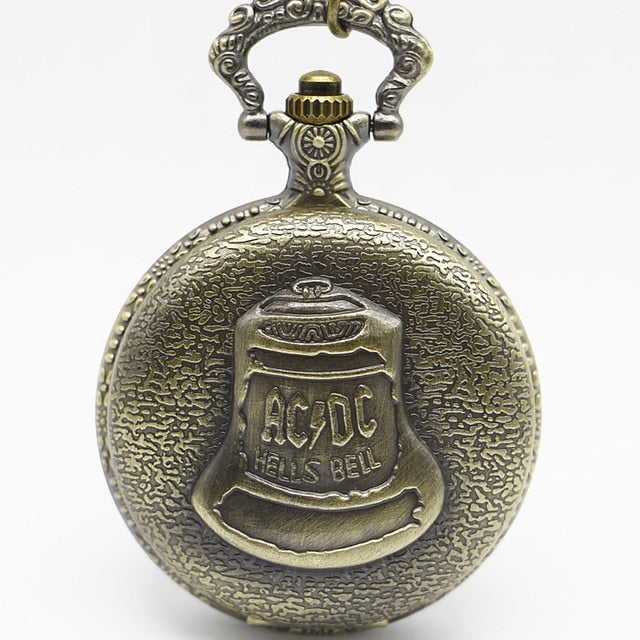 Bronze Pocketwatch Vintage ACDC Hells Bell Theme Quartz Pocket Watch
