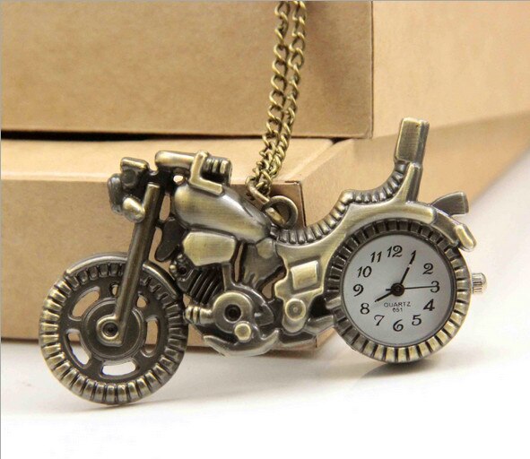 Reloj de bolsillo de bronce vintage con diseño de motocicleta retro