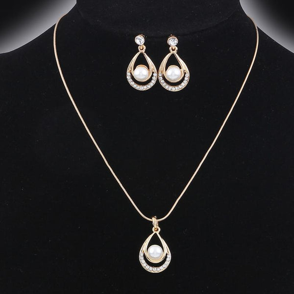Valentine Day Gifts Gold Color Simulated Pearl Water Drop Jewelry Sets