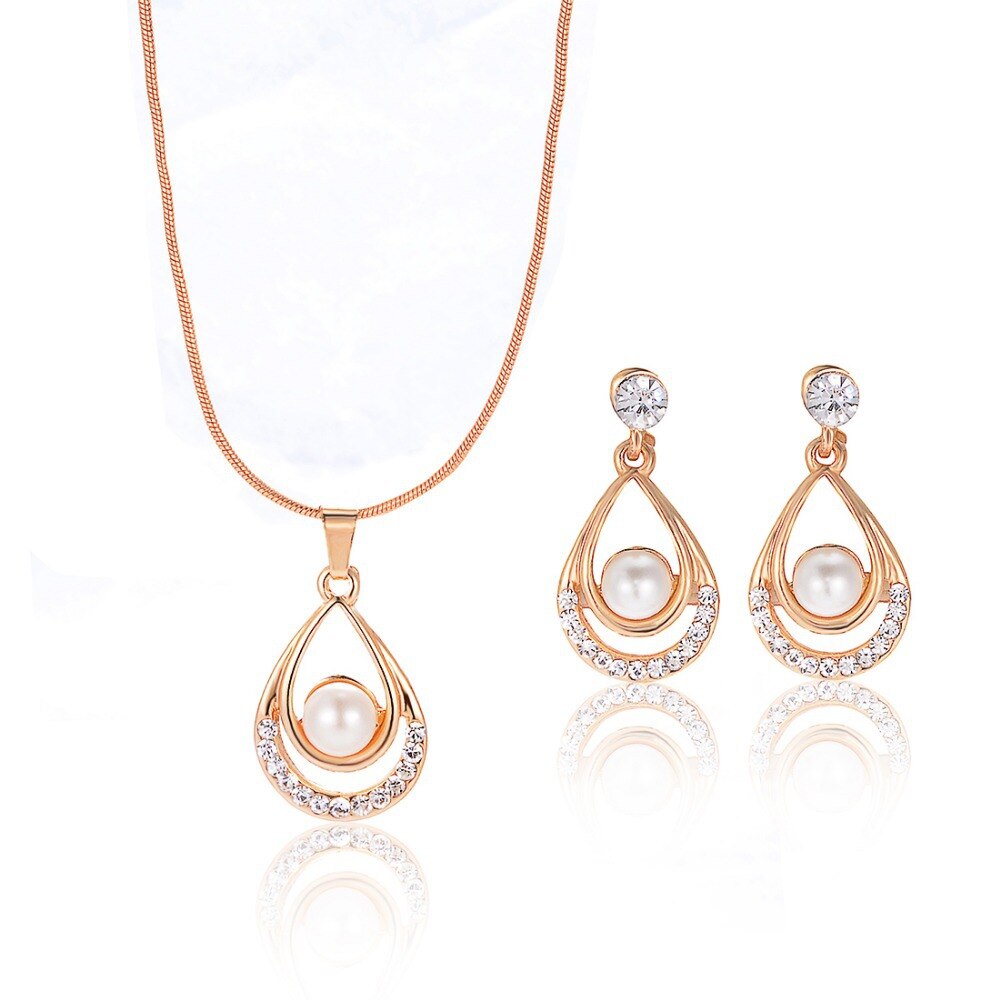 Valentine Day Gifts Gold Color Simulated Pearl Water Drop Jewelry Sets