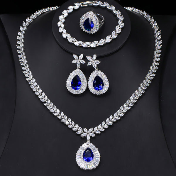 Luxury Bridal Wedding 4 Pcs Blue Jewelry Set