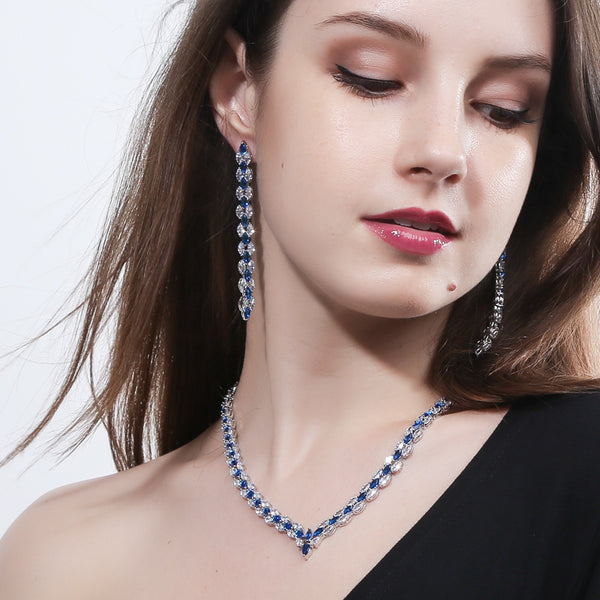 Conjunto de joyas de circonita cúbica con forma de hoja grande para fiesta, estilo indio, con pavé rojo y blanco, de gota larga