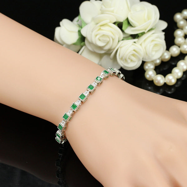 Fashion Simple Square Shape CZ Green Crystal Stone Connected Daily Party Bracelet