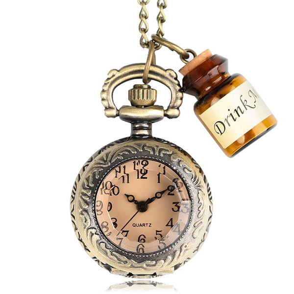 Pequeño reloj de bolsillo Alicia en el país de las maravillas Bébeme collar colgante