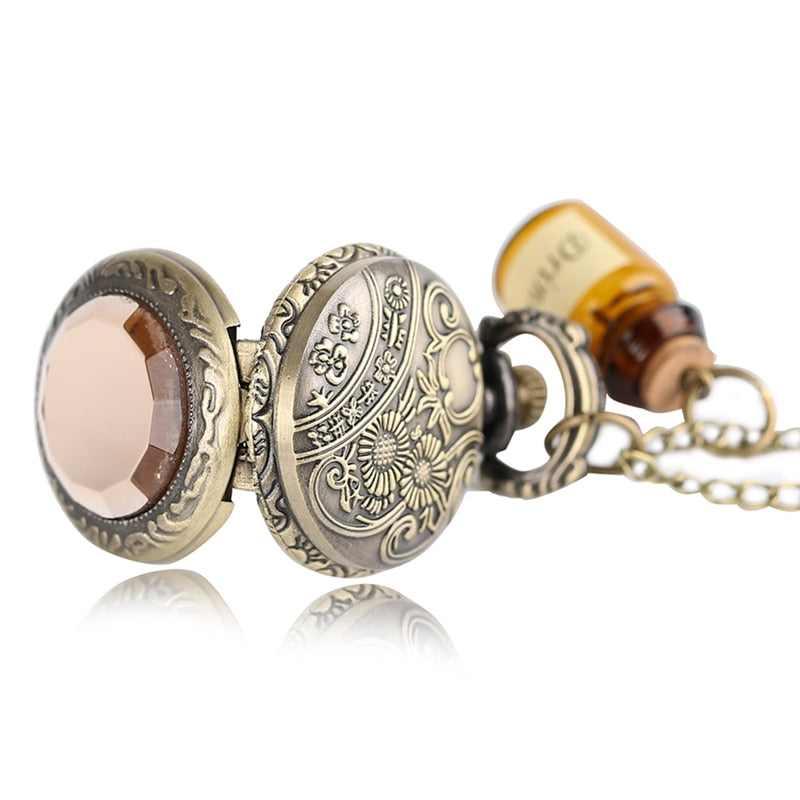 Small Pocket Watch Alice in Wonderland Drink Me Necklace Pendant