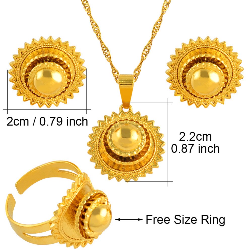 Gold Color Ethiopian Necklace Earrings Ring ewellery sets