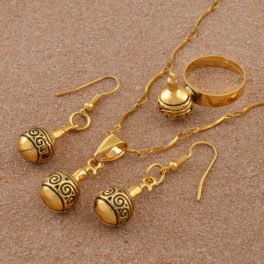Small Full Round Ball Pendant Necklace Earrings Ring Sets