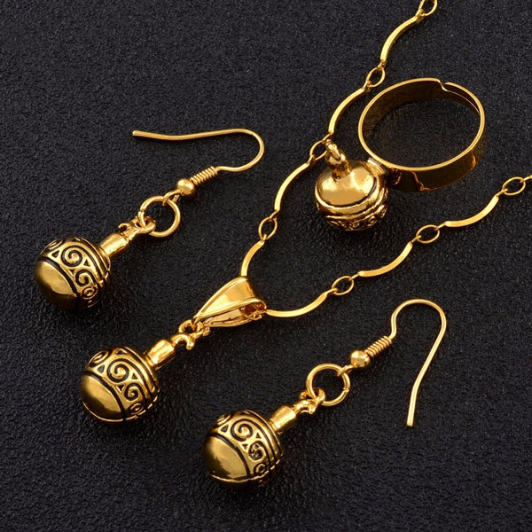 Small Full Round Ball Pendant Necklace Earrings Ring Sets