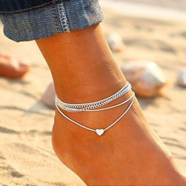 Tobilleras de moda con forma de corazón para mujer