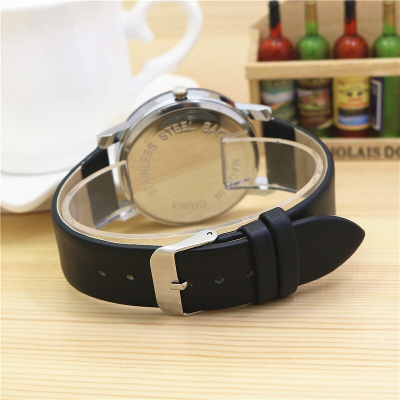 Men Women's Dial Clock Leather Bracelet WristWatch