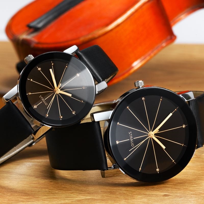 Men Women's Dial Clock Leather Bracelet WristWatch
