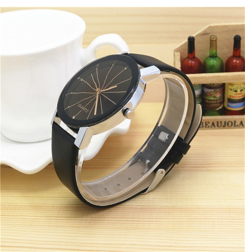 Men Women's Dial Clock Leather Bracelet WristWatch
