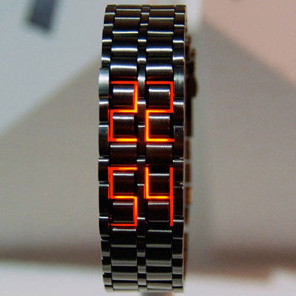 Reloj de pulsera digital de lava de metal negro de moda