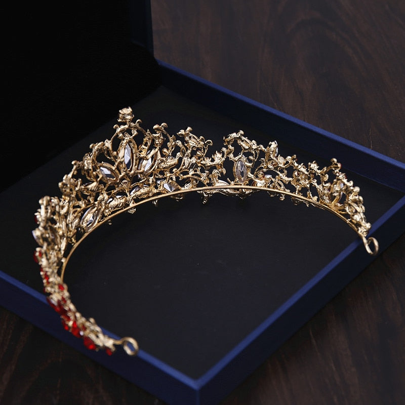 Baroque Gold Color Bridal Rhinestone Crown Jewelry Sets